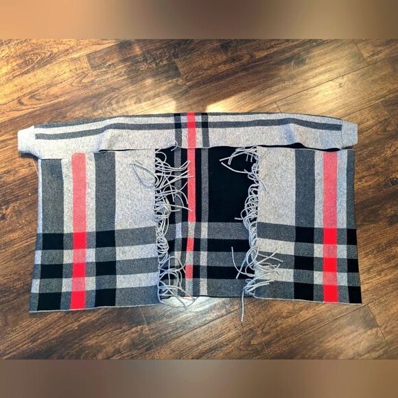 $5 Item! Wide Plaid Thick Wool Fringe Scarf with Arm Holes - Picture 1 of 8